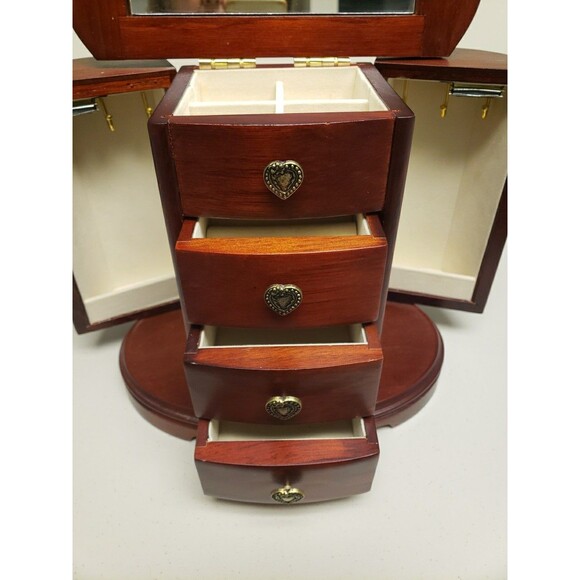 Vintage Mele & Co Wood Jewelry Box Mahogany Double Sided Drawers 9"Hx10L wMirror - Picture 5 of 16